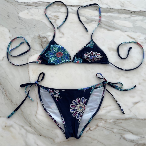 EMILIO PUCCI BLUE MULTI FLORAL BIKINI SIZE SIZE 42 / US 8 - Picture 2 of 16